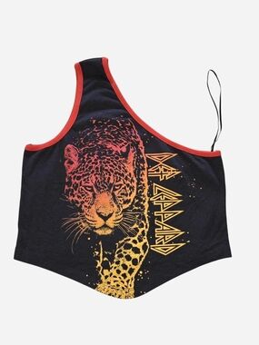 NWT Def Leppard leopard asymmetrical one-shoulder crop tank top size L